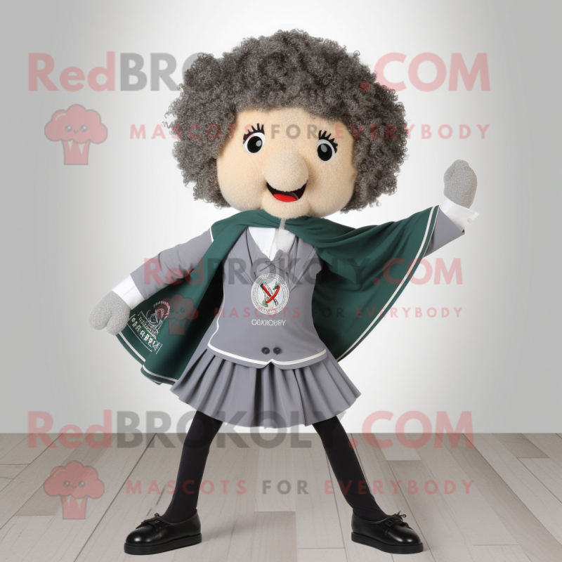 Gray Irish Dancer mascot costume character dressed with a Blazer and Shawl pins