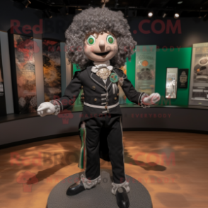 Gray Irish Dancer mascot costume character dressed with a Blazer and Shawl pins