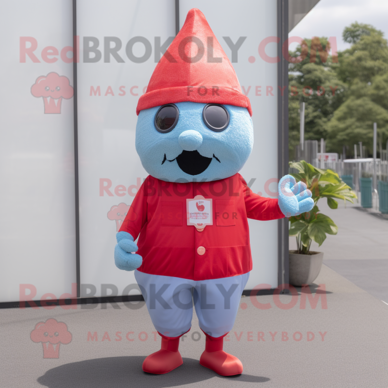 Red Ice Cream mascot costume character dressed with a Chambray Shirt and Beanies