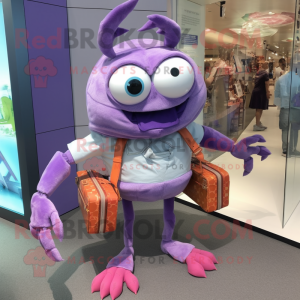 Lavender Crab mascot costume character dressed with a Bermuda Shorts and Wallets