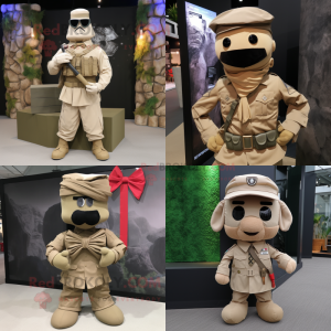 Tan Commando mascot costume character dressed with a Cover-up and Bow ties