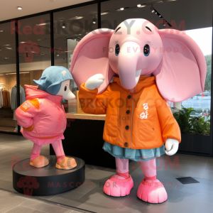 Peach Elephant mascot costume character dressed with a Windbreaker and Handbags