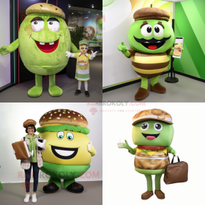Olive Hamburger mascot costume character dressed with a Blouse and Wallets