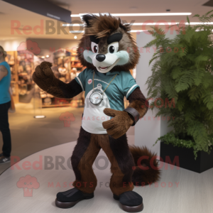 Brown Skunk mascot costume character dressed with a Boyfriend Jeans and Bracelet watches