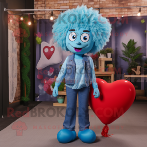 Cyan Heart Shaped Balloons mascot costume character dressed with a Mom Jeans and Necklaces