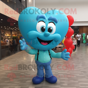 Cyan Heart Shaped Balloons mascot costume character dressed with a Mom Jeans and Necklaces