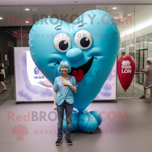 Cyan Heart Shaped Balloons mascot costume character dressed with a Mom Jeans and Necklaces