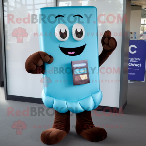 Cyan Chocolate Bars mascot costume character dressed with a V-Neck Tee and Pocket squares