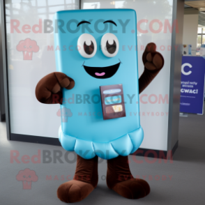 Cyan Chocolate Bars mascot costume character dressed with a V-Neck Tee and Pocket squares