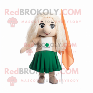 Beige Irish Flag mascot costume character dressed with a A-Line Dress and Hair clips