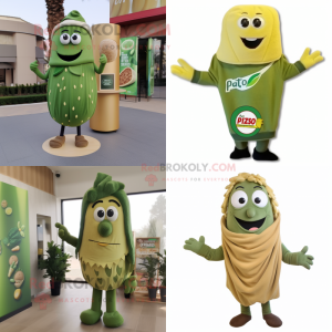 Olive Pesto Pasta mascot costume character dressed with a Sweater and Earrings