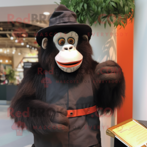 Black Orangutan mascot costume character dressed with a Culottes and Suspenders