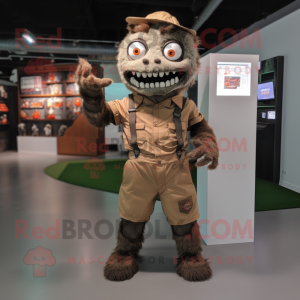 Brown Zombie mascot costume character dressed with a Vest and Anklets