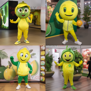 Olive Lemon mascot costume character dressed with a Joggers and Rings