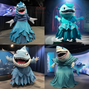 Cyan Megalodon maskotdräkt...