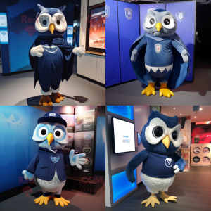 Navy Owl mascot costume character dressed with a Leggings and Shawls