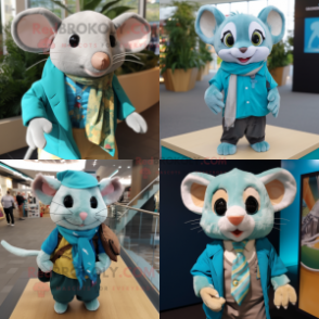 Turquoise Dormouse mascot costume character dressed with a Oxford Shirt and Scarves