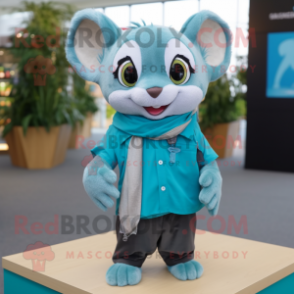 Turquoise Dormouse mascot costume character dressed with a Oxford Shirt and Scarves