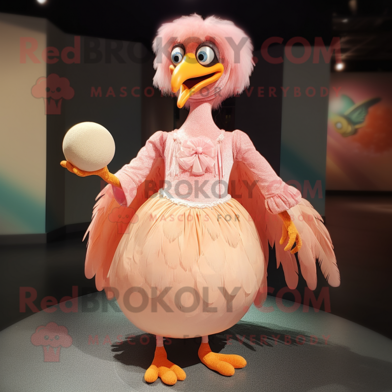 Peach Vulture mascot costume character dressed with a Ball Gown and Lapel pins