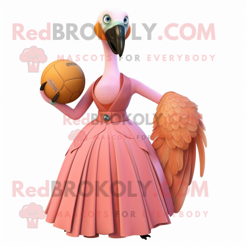 Peach Vulture mascot costume character dressed with a Ball Gown and Lapel pins