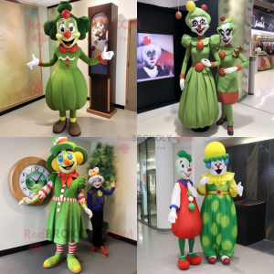 Olive Clown mascot costume character dressed with a Sheath Dress and Watches