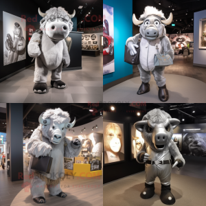 Silver Buffalo mascot costume character dressed with a Bodysuit and Handbags