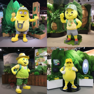 Lemon Yellow Cabbage mascot costume character dressed with a Cargo Shorts and Bracelet watches