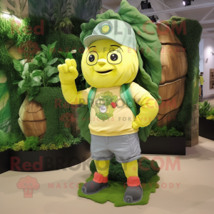 Lemon Yellow Cabbage mascot costume character dressed with a Cargo Shorts and Bracelet watches