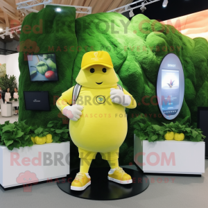 Lemon Yellow Cabbage mascot costume character dressed with a Cargo Shorts and Bracelet watches