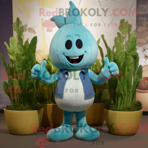 Cyan Turnip mascot costume...