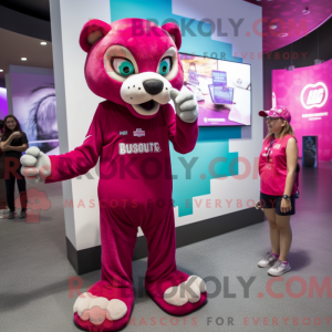 Magenta Puma maskot kostume...