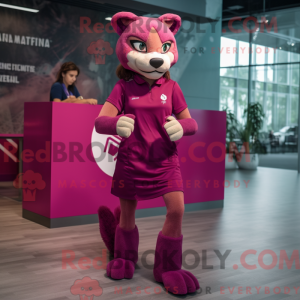 Magenta Puma maskot kostume...