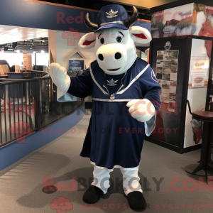 Navy Hereford Cow mascot...