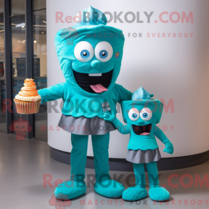 Teal Cupcake mascot costume...