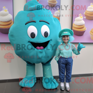 Teal Cupcake mascot costume...
