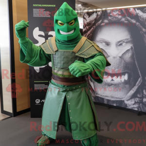 Grøn Samurai maskot kostume...