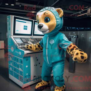 Cyan Cheetah maskot kostume...