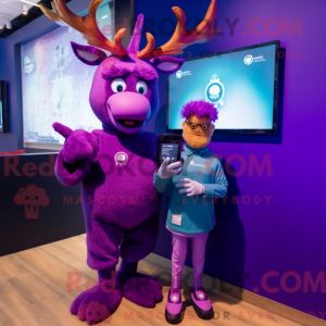 Paarse Elk-mascottekostuum...