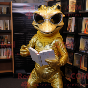 Gold Lizard-mascottekostuum...