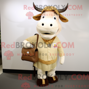 Beige Hereford Cow mascot...