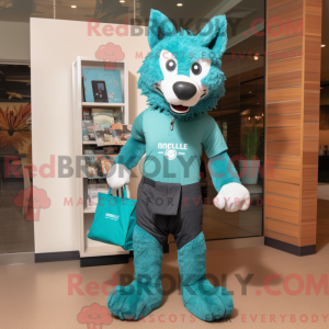 Teal Wolf mascot costume...