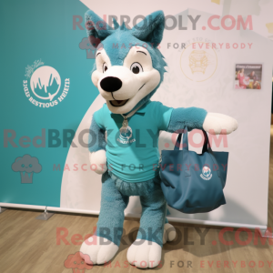 Teal Wolf mascot costume...