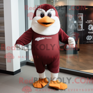 Maroon Penguin mascot...