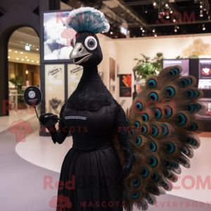 Máscara de pavão preto com...