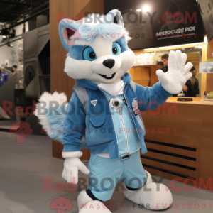 Sky Blue Fox mascot costume...