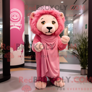 Pink Lion maskot kostume...