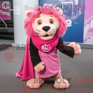 Pink Lion maskot kostume...