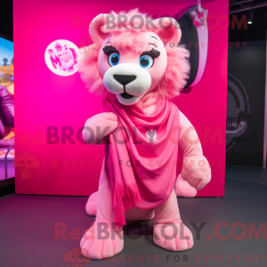 Pink Lion maskot kostume...