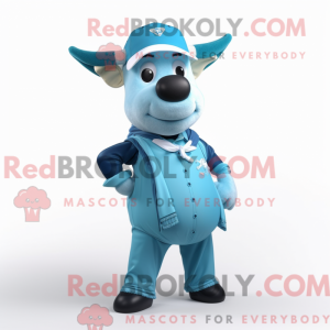 Cyan Zebu mascot costume...