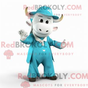 Cyan Zebu maskot kostume...